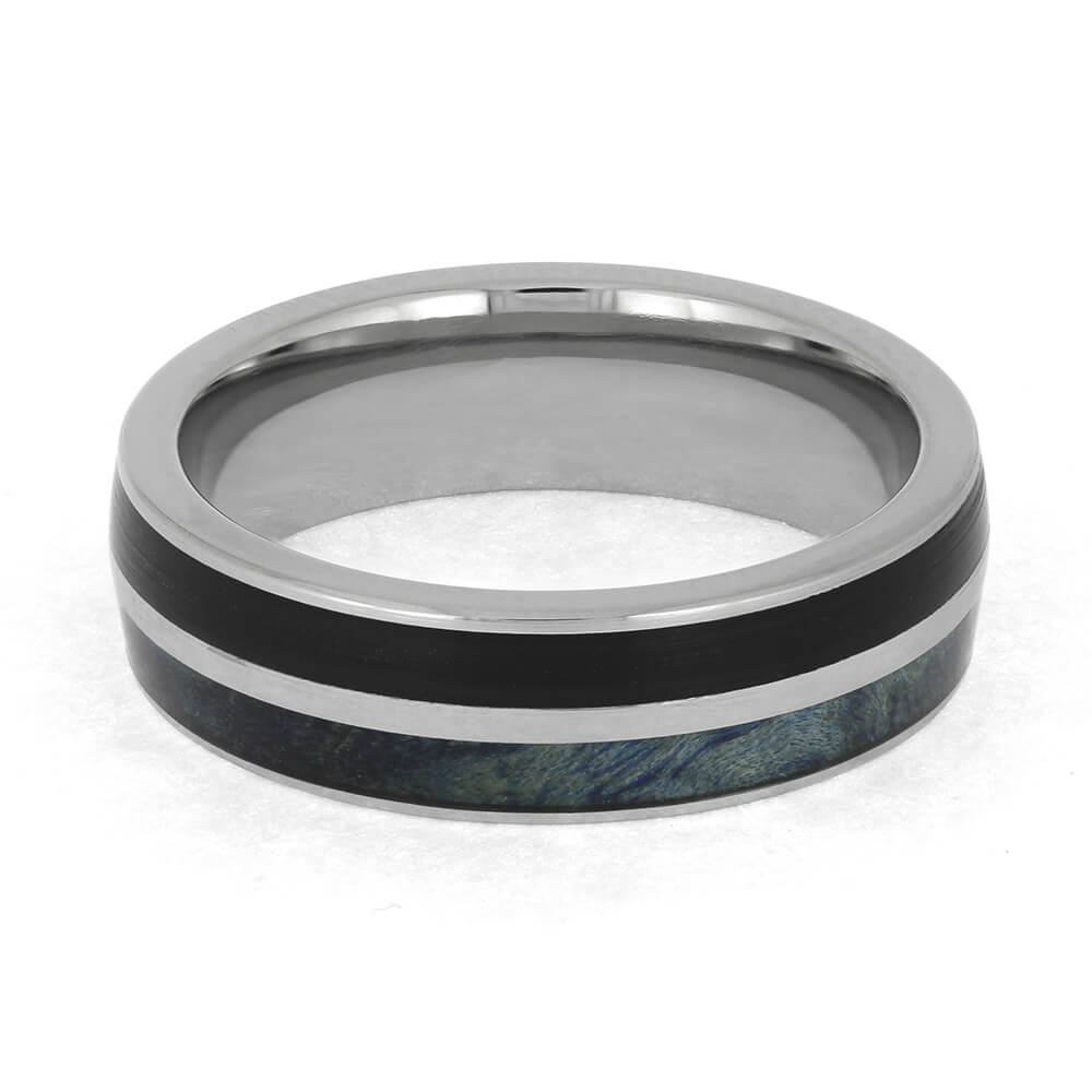 Blue Wood and Vinyl Record Wedding Band