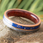 Lapis and Meteorite Wedding Band with Wood Sleeve