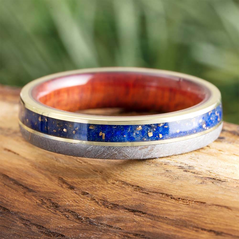 Meteorite, Lapis Lazuli, and Bloodwood Wedding Band