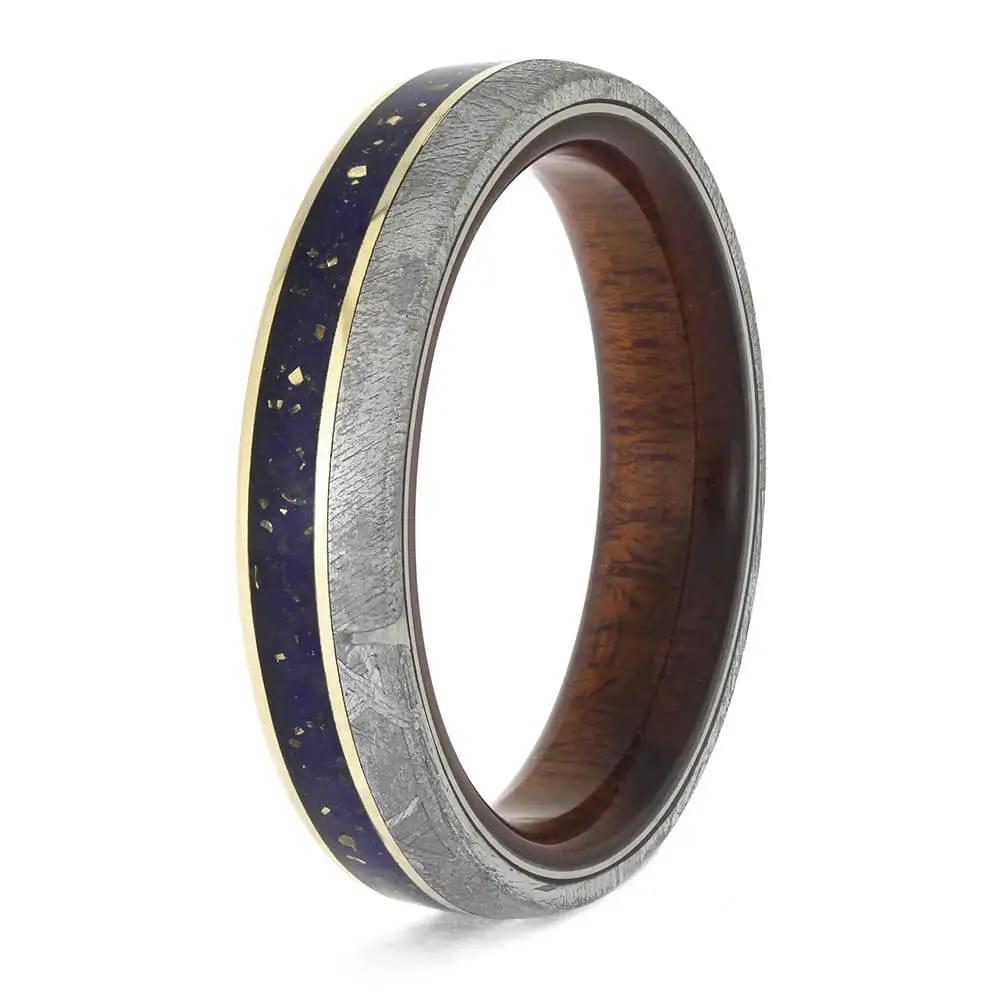 Meteorite and Bloodwood Wedding Ring with White Gold