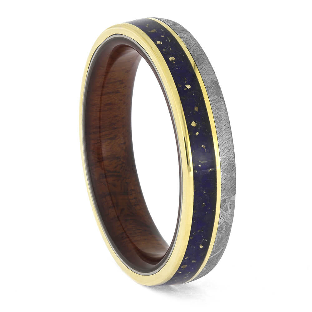 Handmade Meteorite Wedding Band with Lapis Lazuli