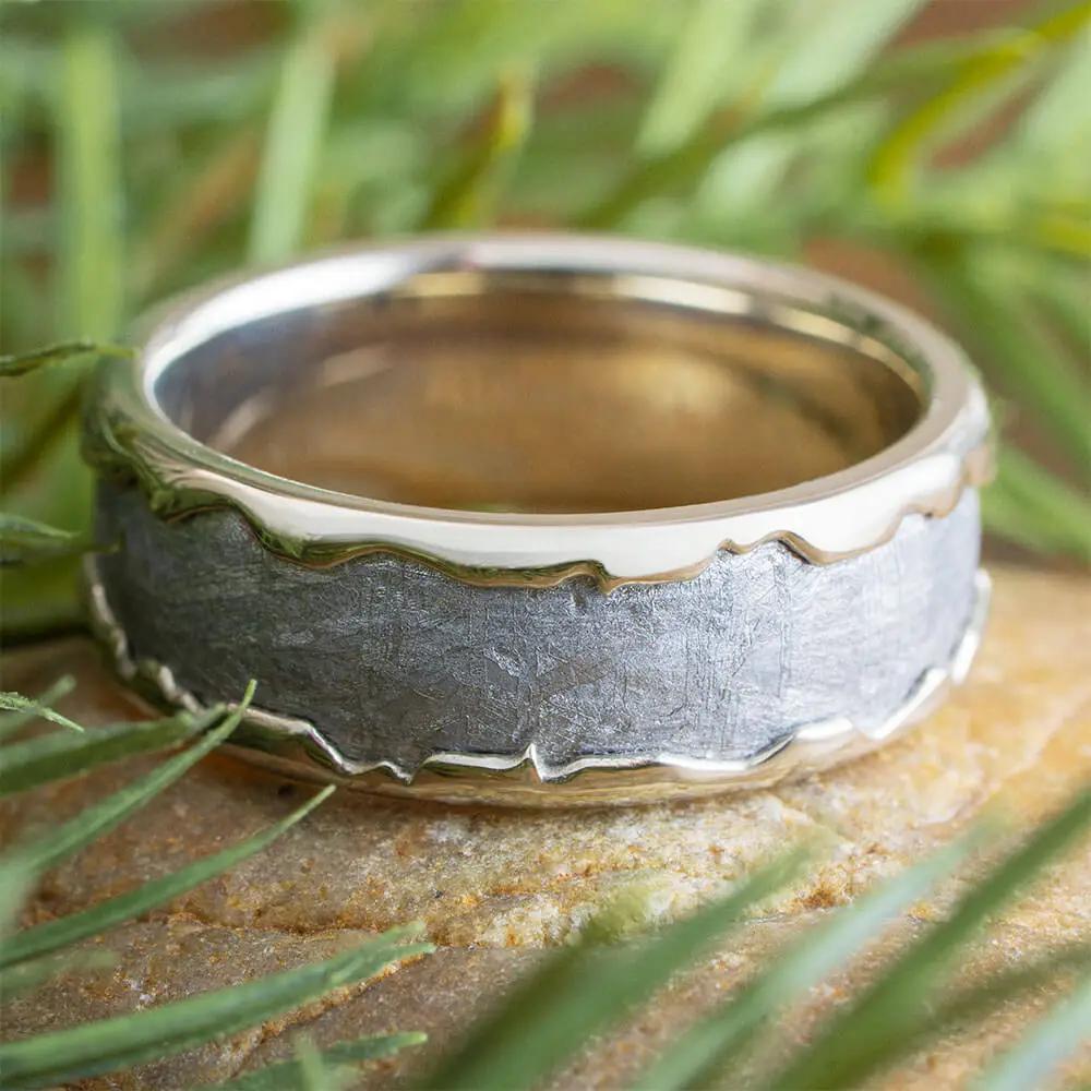 Meteorite and Platinum Wedding Band