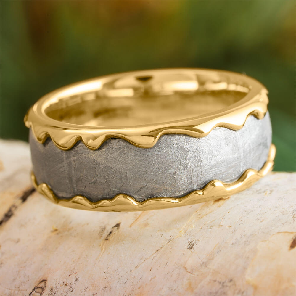 Golden Wedding Band with Meteorite