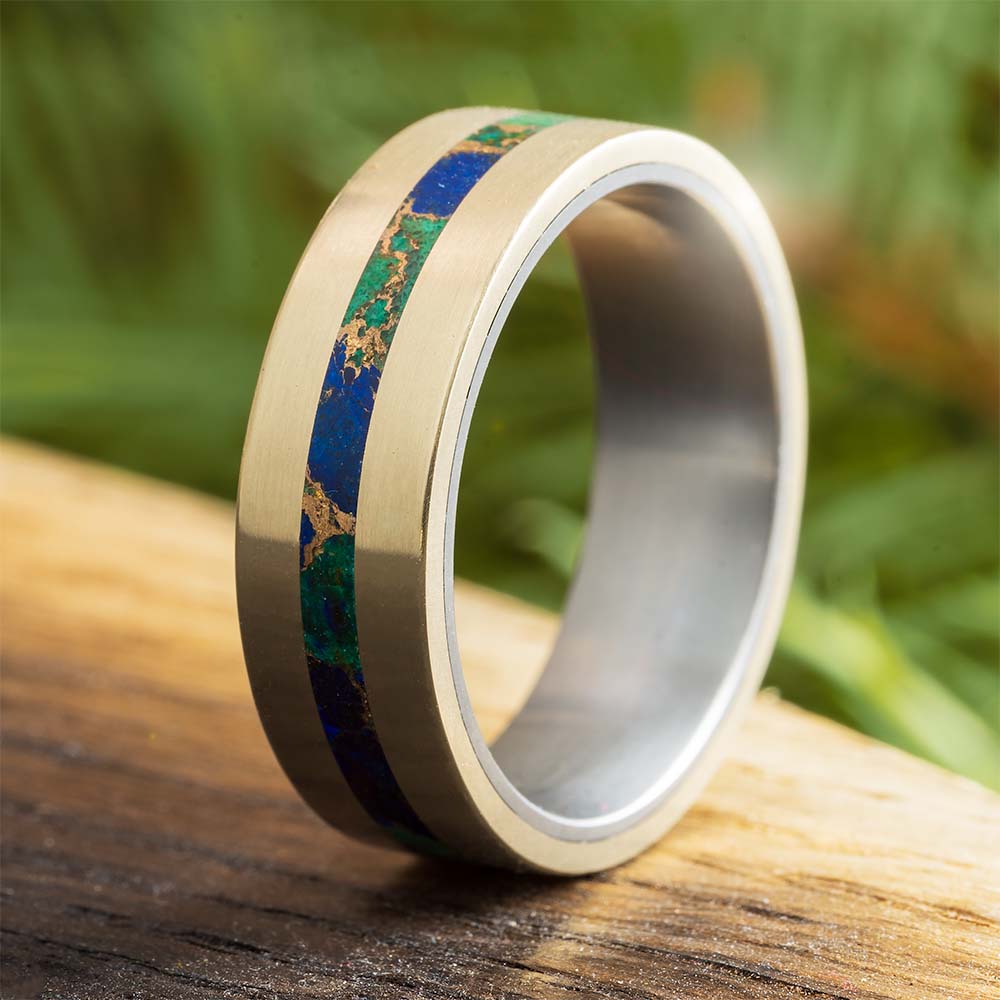 White Gold and Desert Mosaic Wedding Band