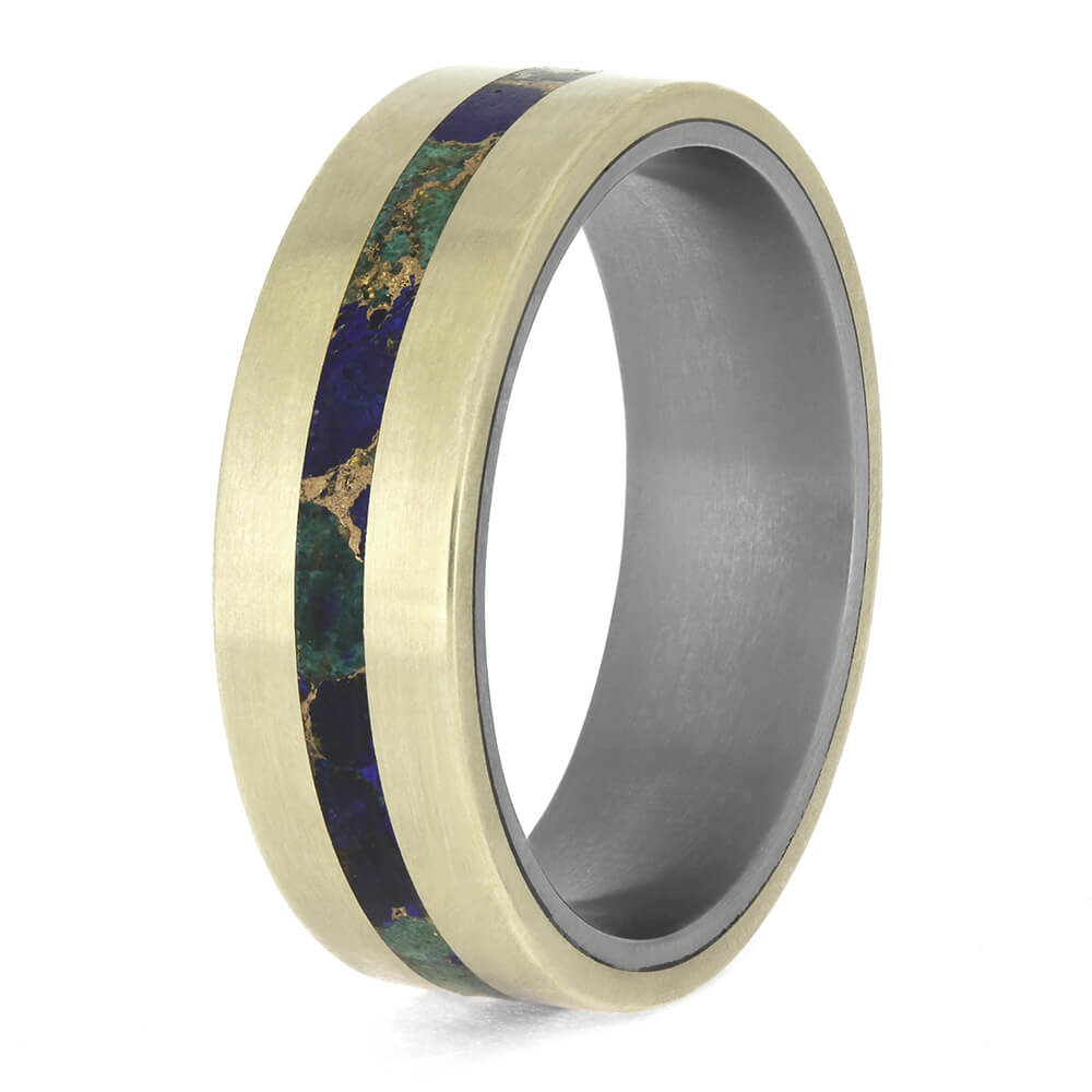 Unique Men's Wedding band with Gem Alloy Inlay