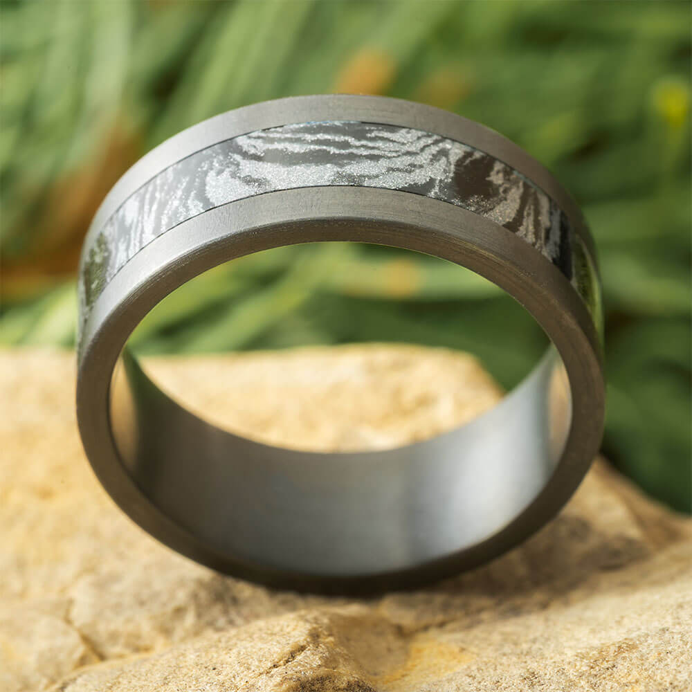 Black Ring for Men with Mokume Gane