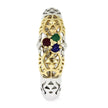 Gold and silver ring with colored gemstones on a white background