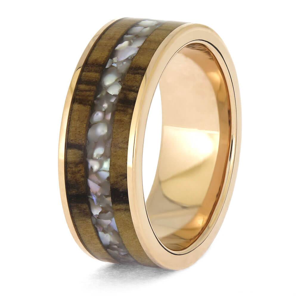 Olive Wood and Pearl Wedding Band