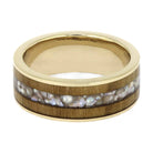 Pearl and olive wood inlay ring in white gold