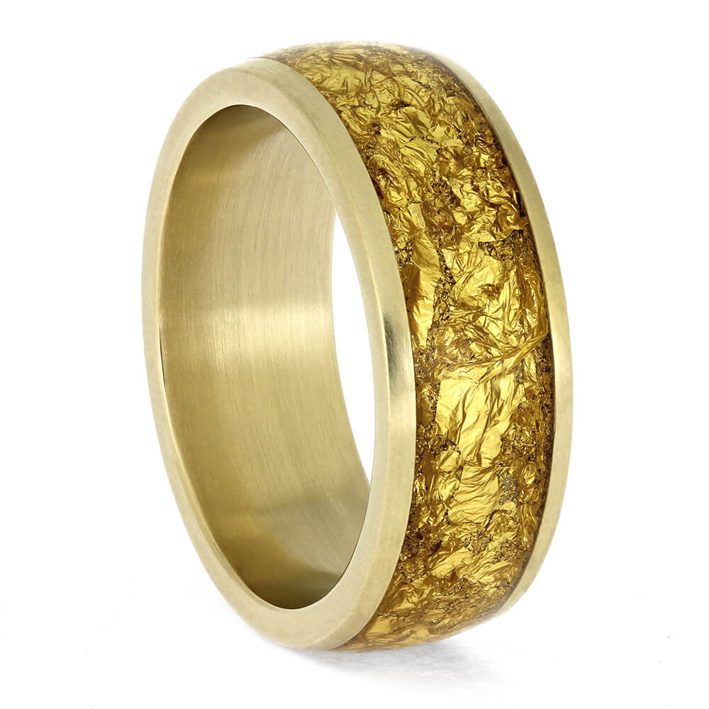Solid Gold Wedding Band with Gold Foil Inlay