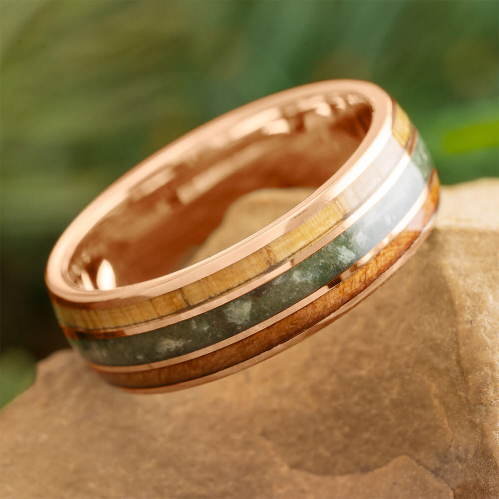 Rose Gold and Jade Wedding Band for Men