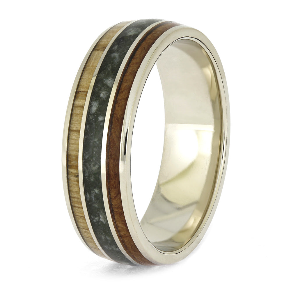 Wood and Jade Ring in White Gold