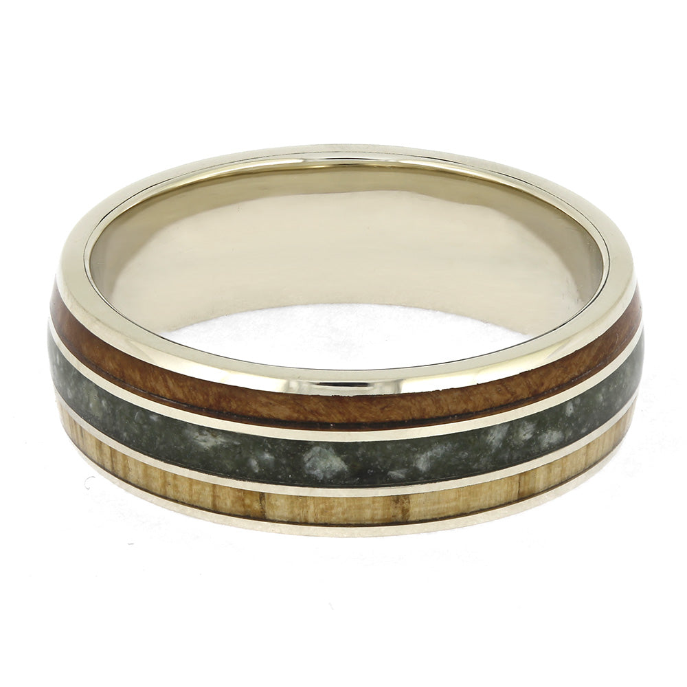 Madrone Wood and Oak Wedding Band with Jade