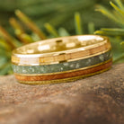 Yellow Gold and Oak Wood Wedding Band with Jade