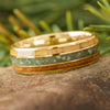 Yellow Gold and Oak Wood Wedding Band with Jade