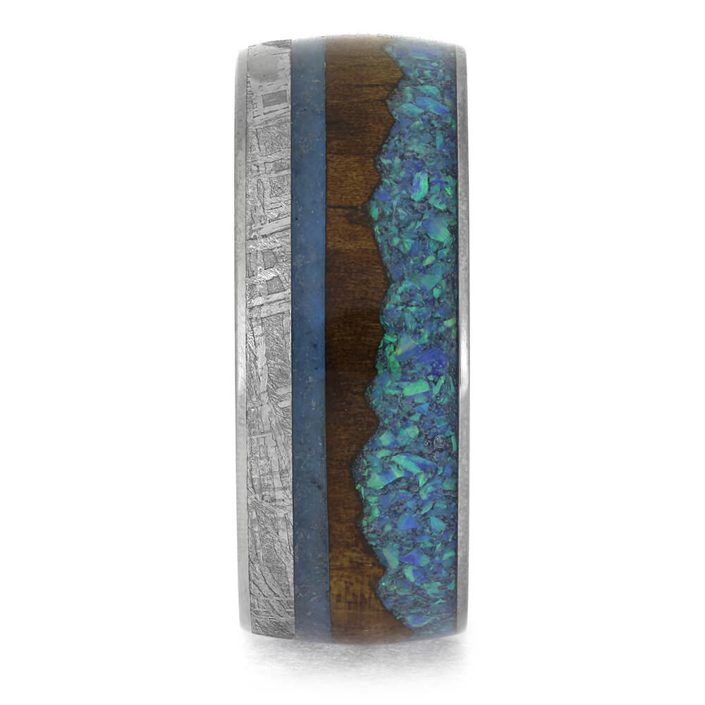 Tropical Wedding Band for Men with Meteorite Inlay