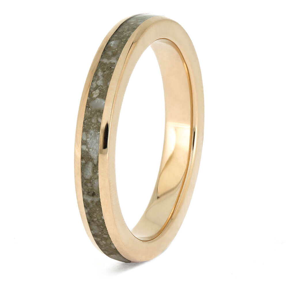 Polished Rose Gold Memorial Ring for Women with custom ash inlay, designed as a timeless pet memorial or wedding band.