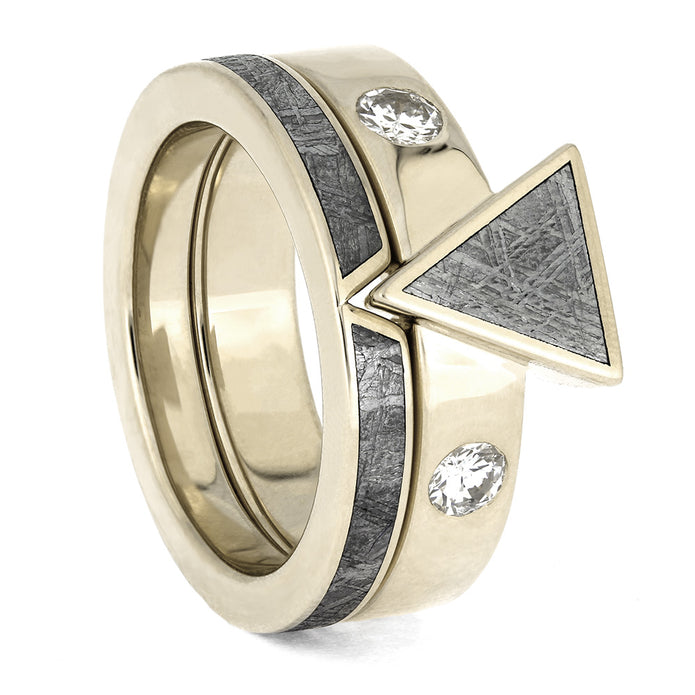 Bridal Set with Gibeon Meteorite and Diamonds, White Gold