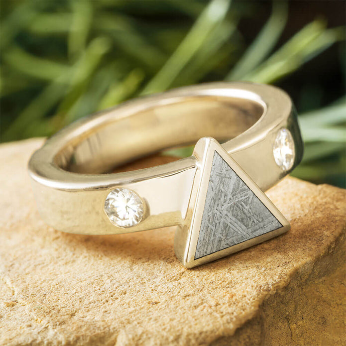 Unique Gibeon Meteorite Engagement Ring in White Gold