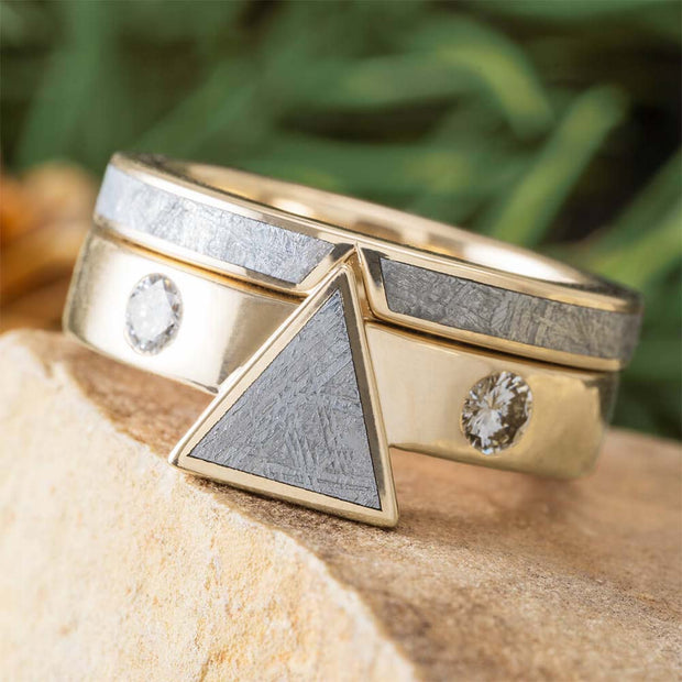 Gibeon Meteorite Triangle Bridal Set