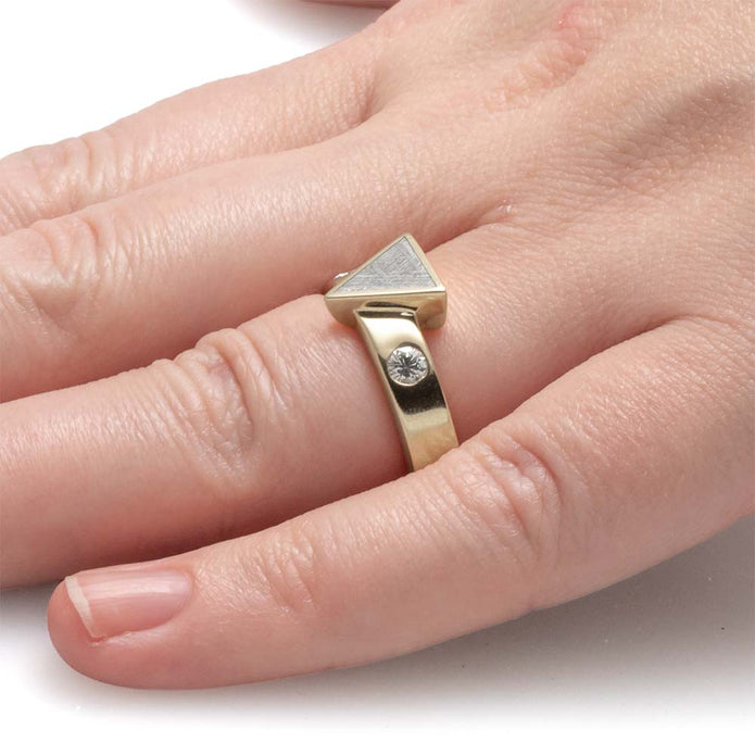 Unique Triangle Meteorite Engagement RIng On Hand