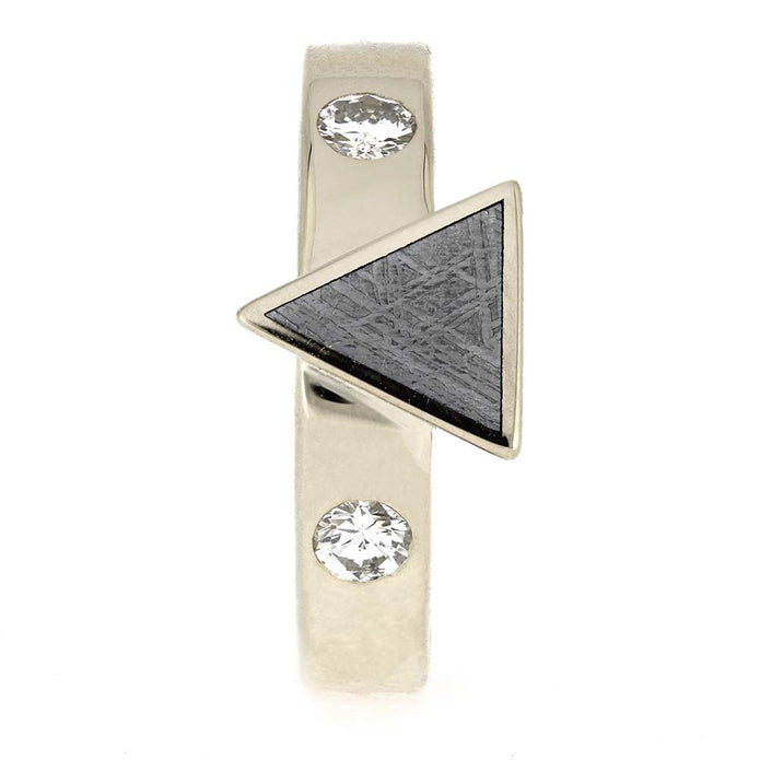 Meteorite and Diamond Wedding Ring in White Gold