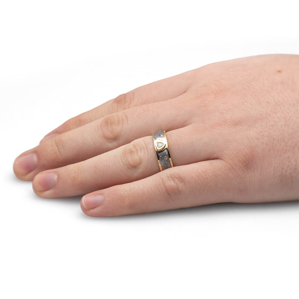 Diamond and Meteorite Wedding Band for Men