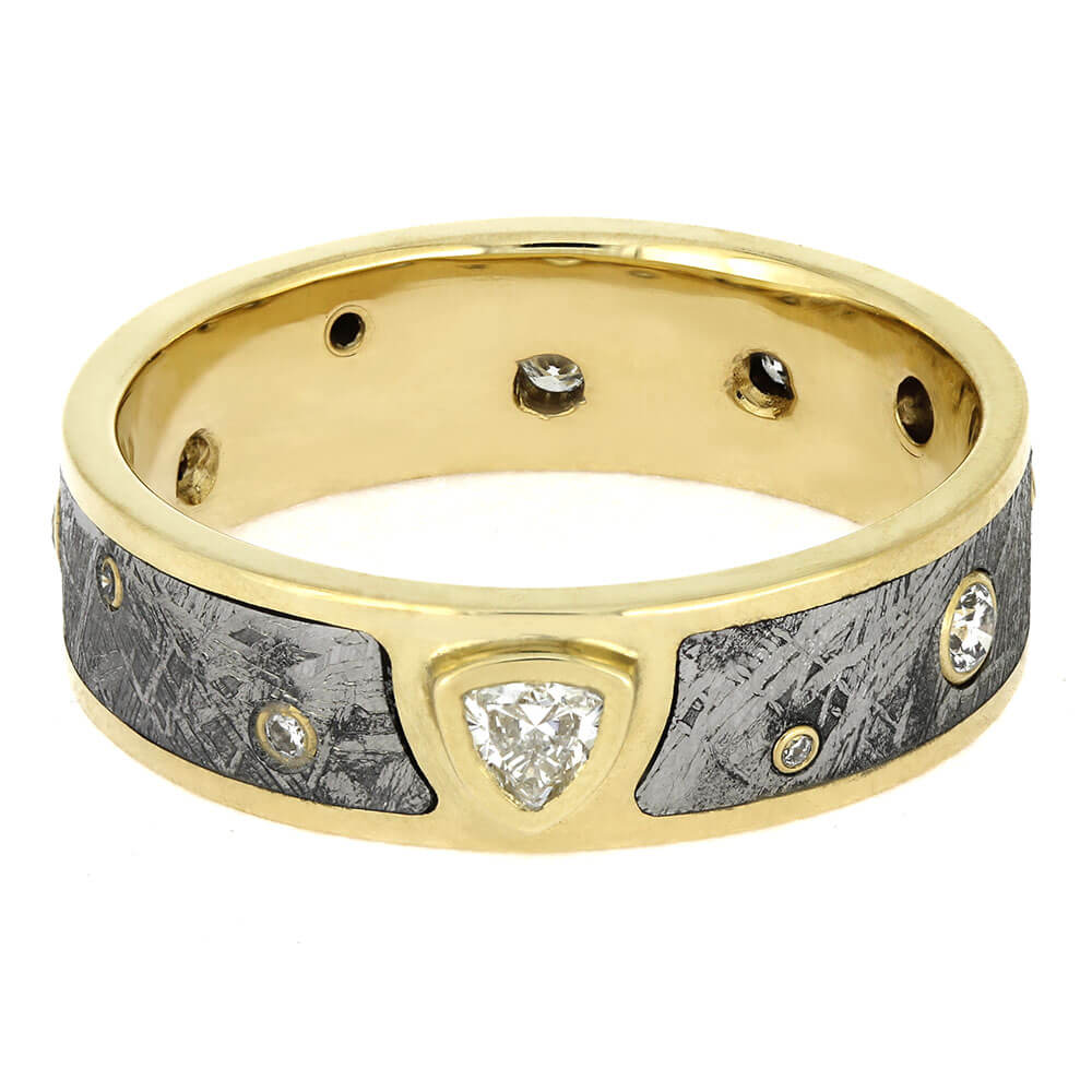 Yellow Gold and Gibeon Meteorite Wedding Band with Diamonds