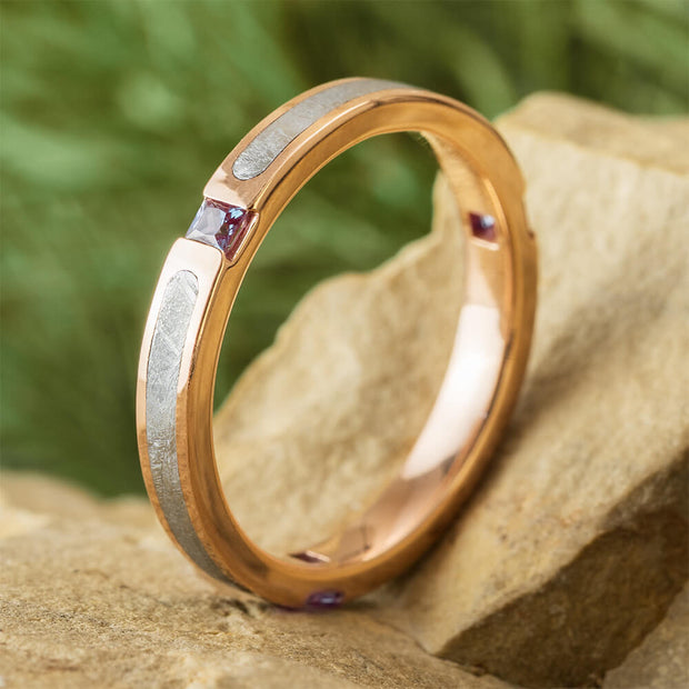 Alexandrite Birthstone Ring with Gibeon Meteorite