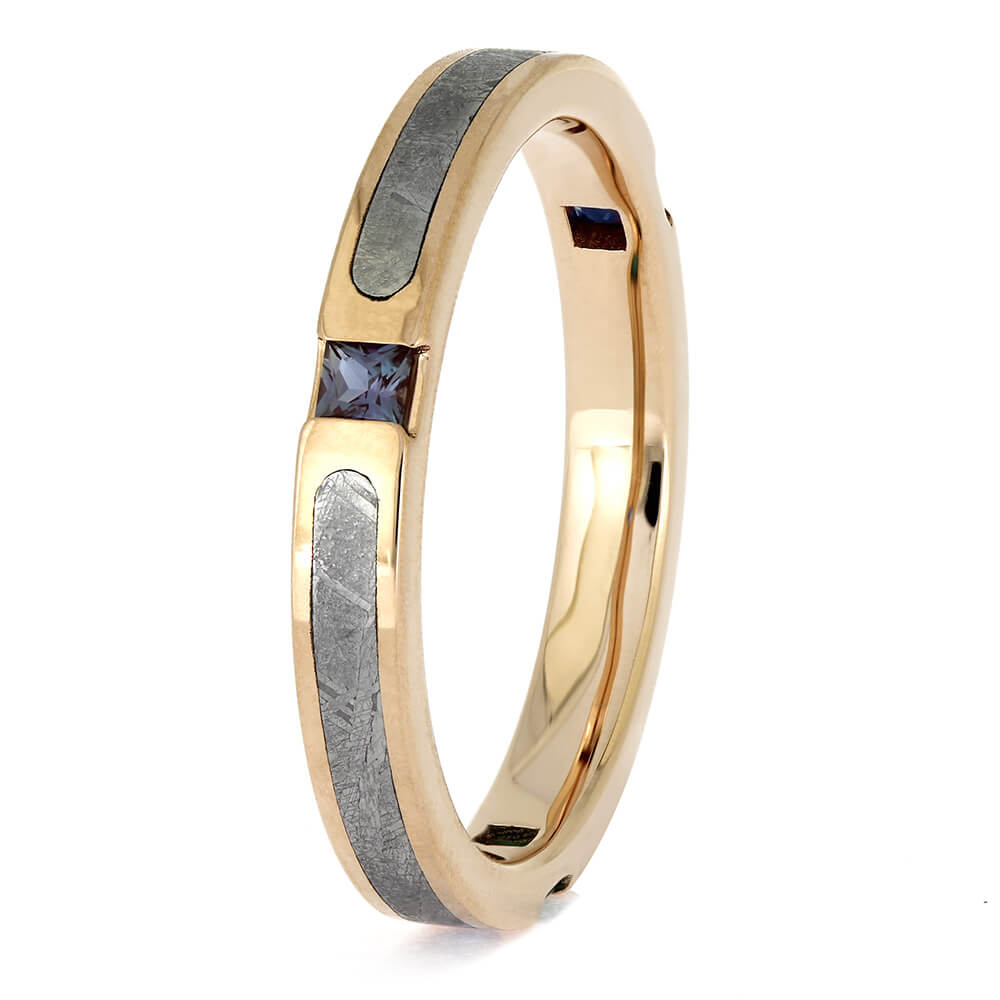 Alexandrite and Meteorite Wedding Band