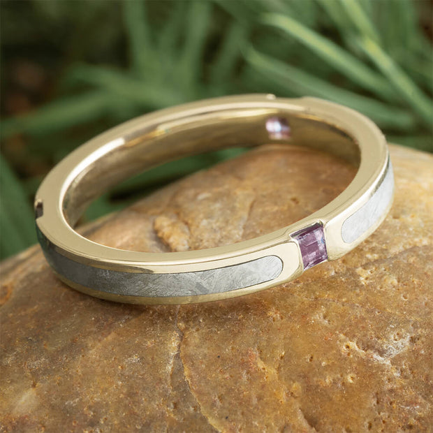 Meteorite and Alexandrite Wedding Ring