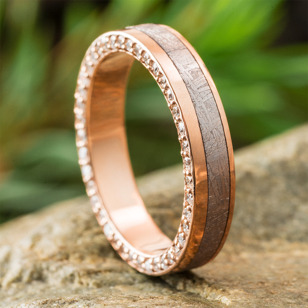 by Jewelry by Johan Meteorite and Rose Gold Wedding Band with Side Facing Diamonds 002333