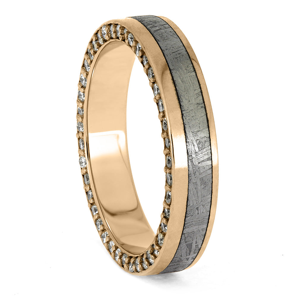by Jewelry by Johan Meteorite and Rose Gold Wedding Band with Side Facing Diamonds 002334