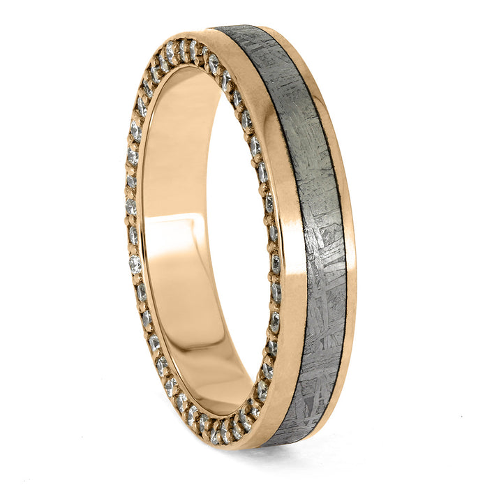 by Jewelry by Johan Meteorite and Rose Gold Wedding Band with Side Facing Diamonds 002334