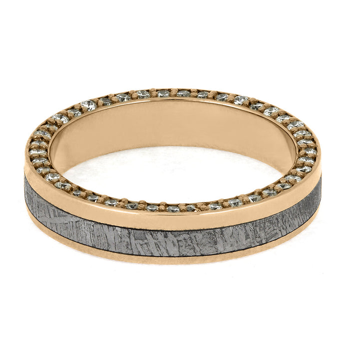 by Jewelry by Johan Meteorite and Rose Gold Wedding Band with Side Facing Diamonds 002338