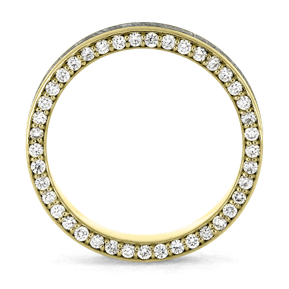 Gold ring with diamonds on a white background