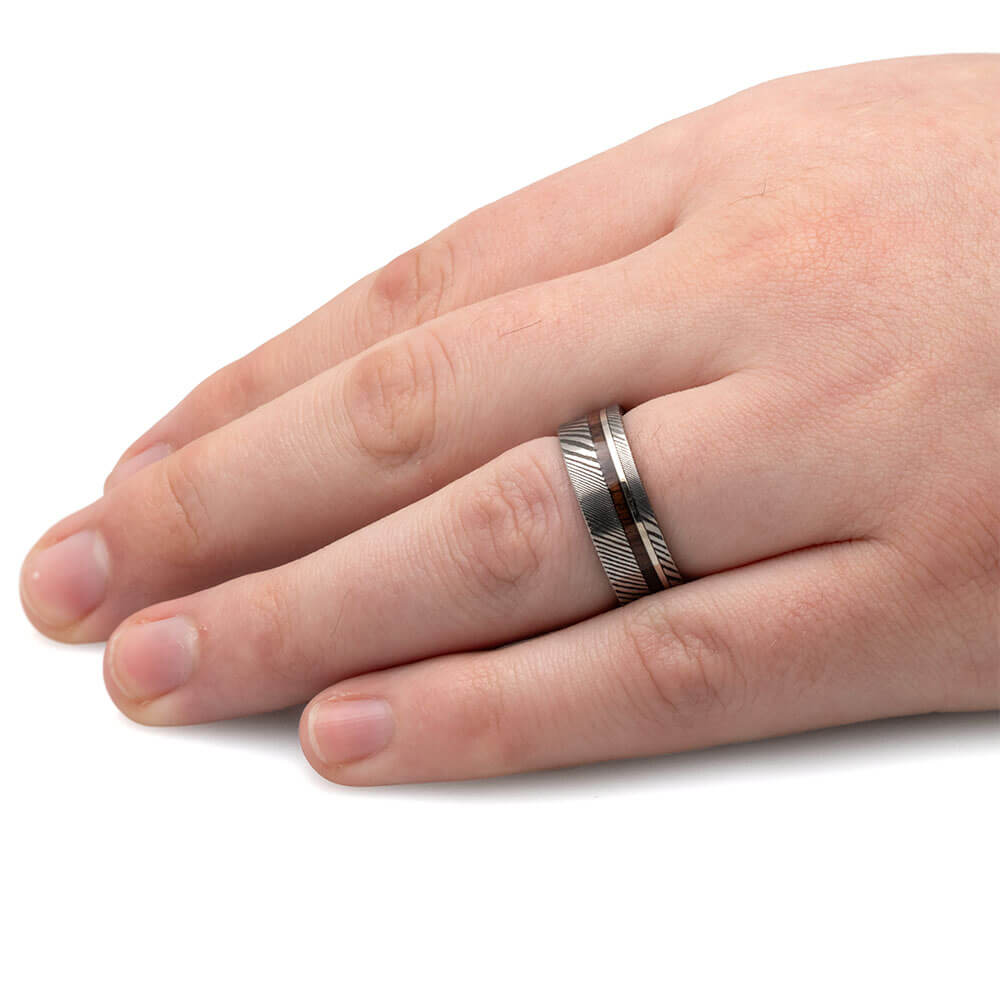 Damascus Steel Ring on Hand