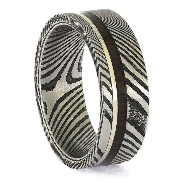 Damascus Ring with Walnut Wood Inlay