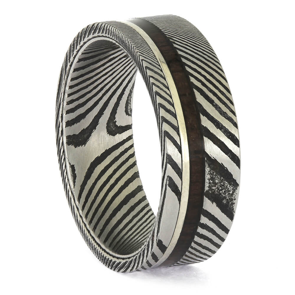 Damascus Ring with Walnut Wood Inlay