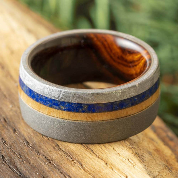 Unique Wood and Meteorite Wedding Ring for Men