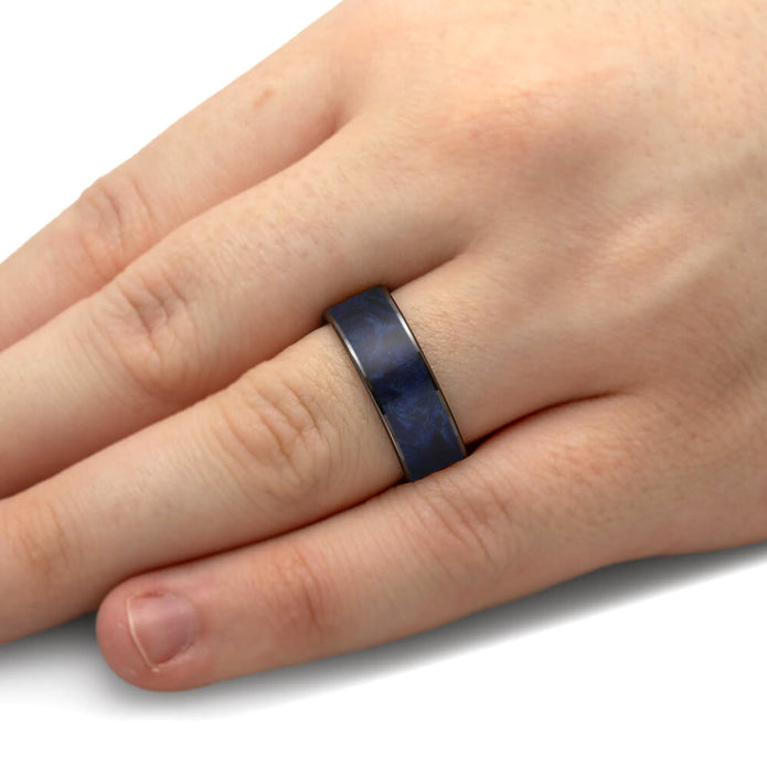 Custom Blue Wood Wedding Band for Men