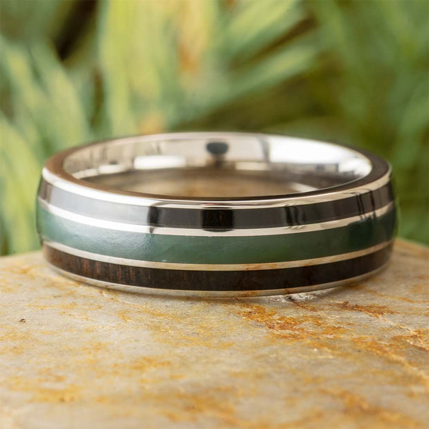 Men's Jade and Wood Wedding Band