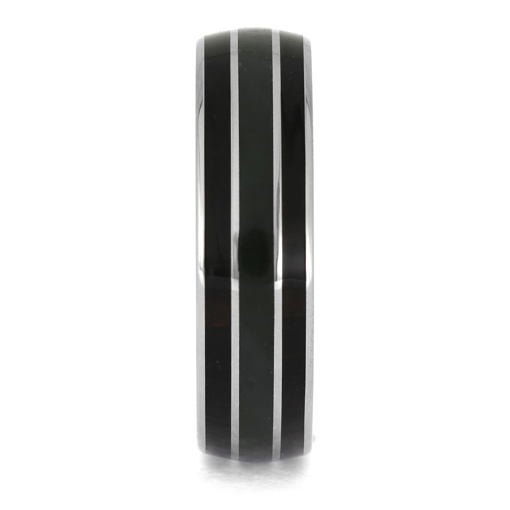 Black ring with silver stripes on a white background