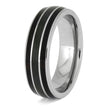 Silver ring with black inlay on a white background