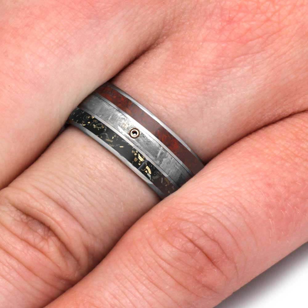 Custom Meteorite and Opal Wedding Band on Hand