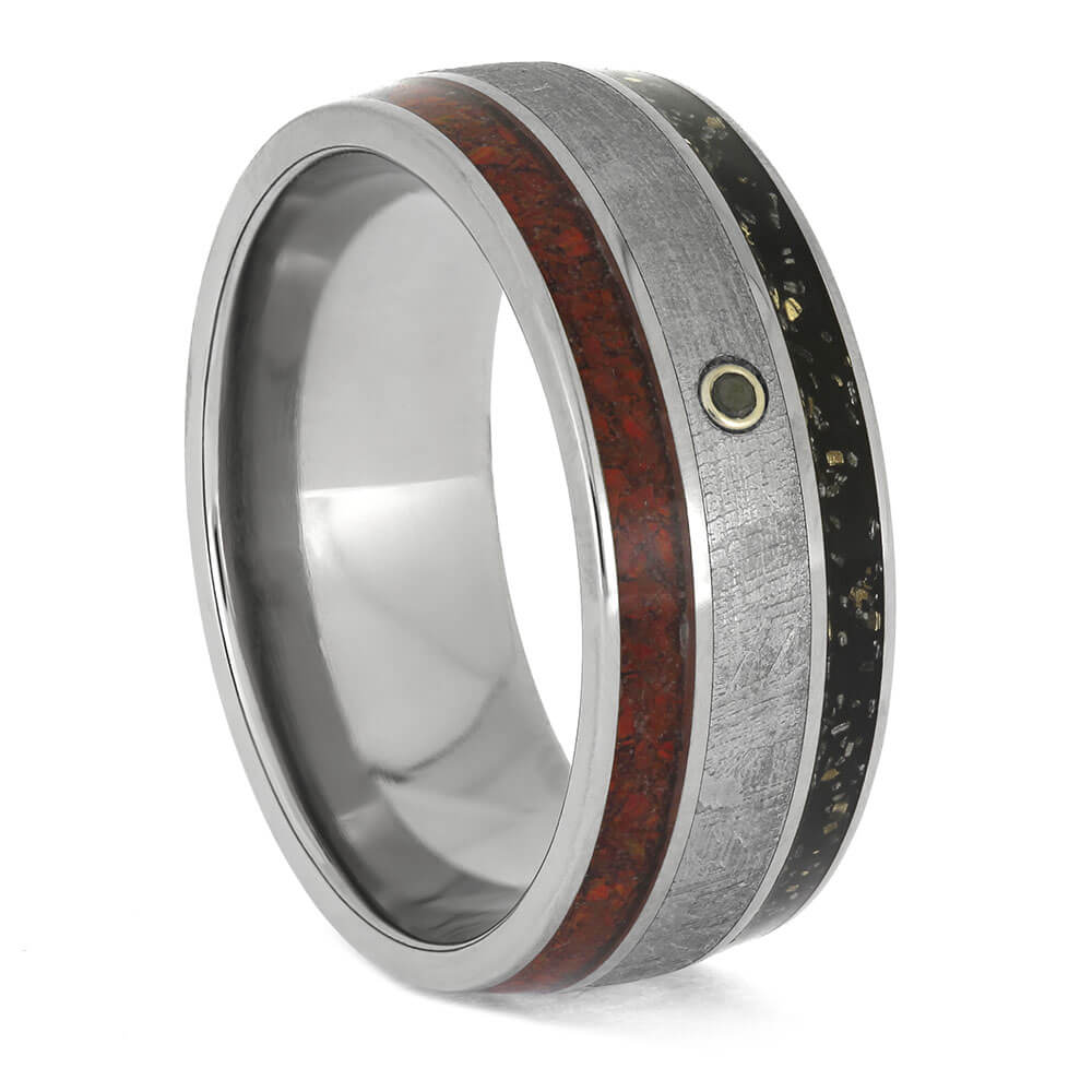 Meteorite and Stardust Ring with Red Opal
