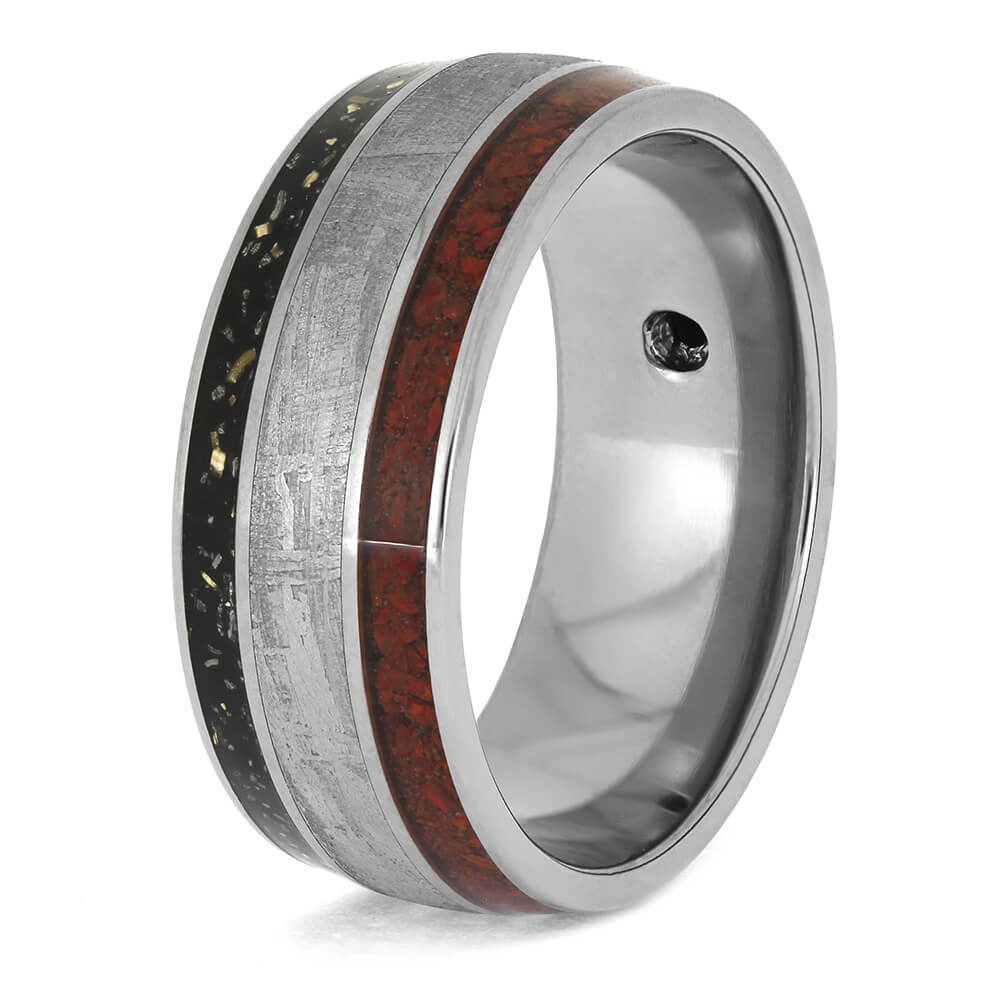Meteorite and Opal Wedding Band in Titanium
