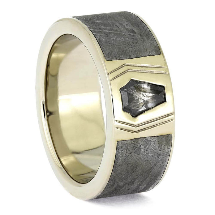 Coffin Wedding Band with Meteorite