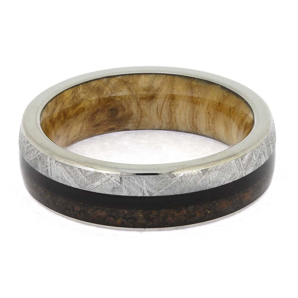 Men's Custom Wedding Band with Dinosaur Bone and Wood