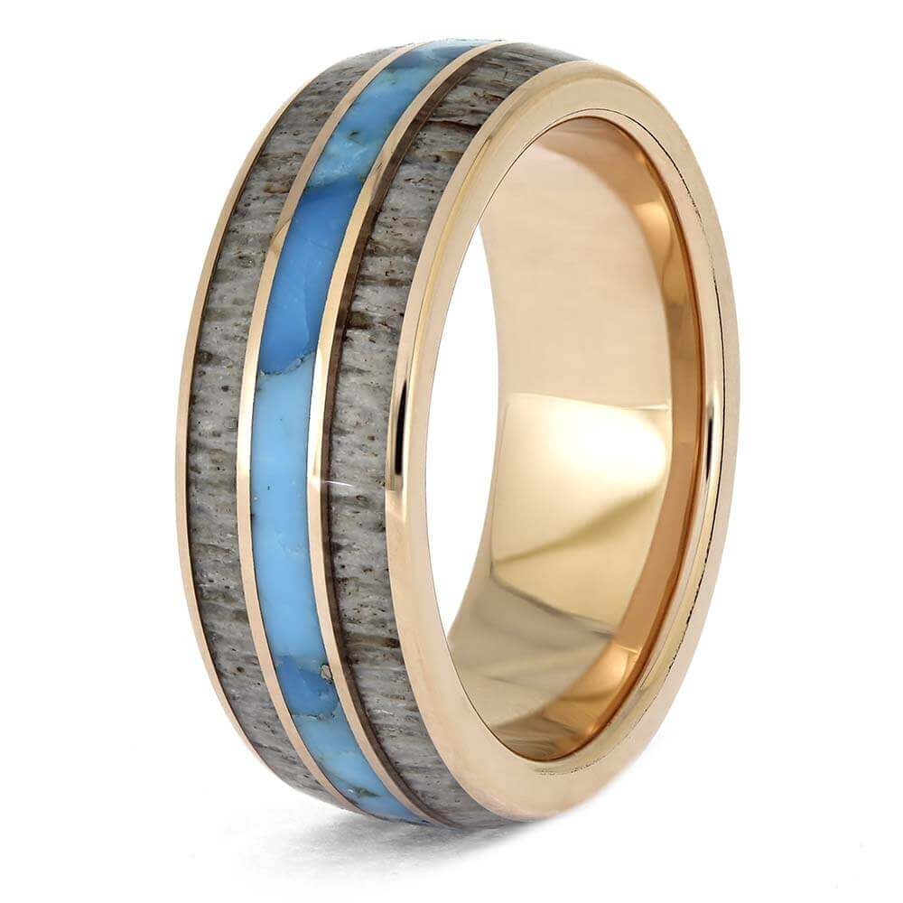 Deer Antler and Turquoise Wedding Band